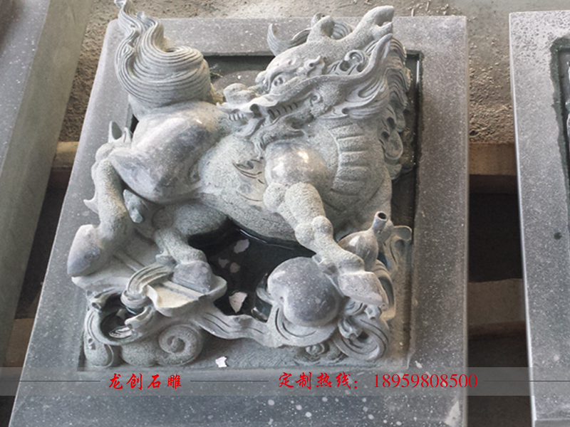 石雕麒麟浮雕 寺廟石浮雕壁畫(huà)